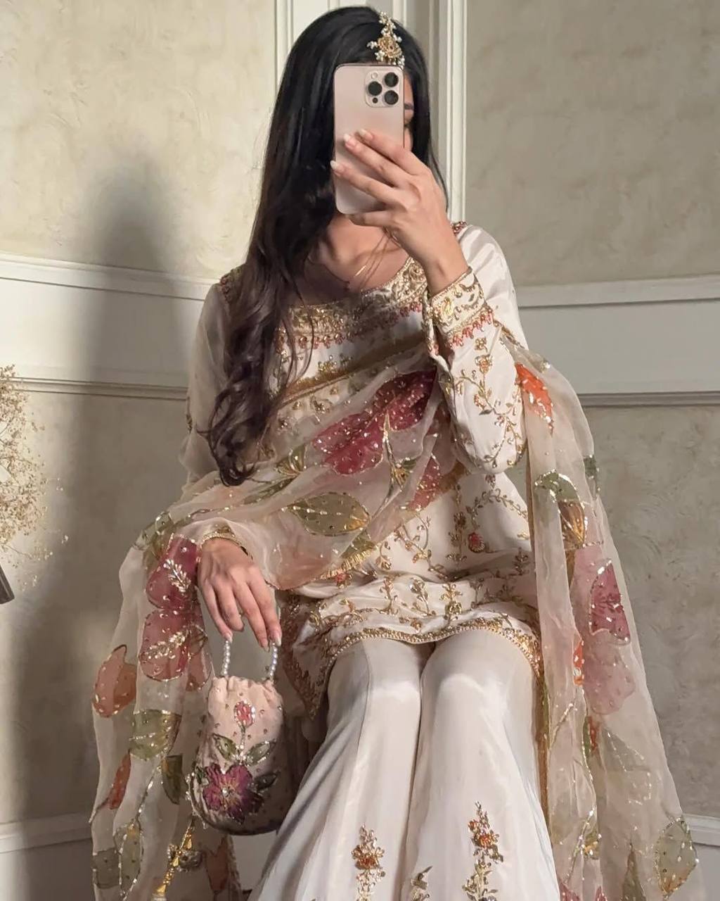 Ivory Embroidered Farshi Shalwar Suit