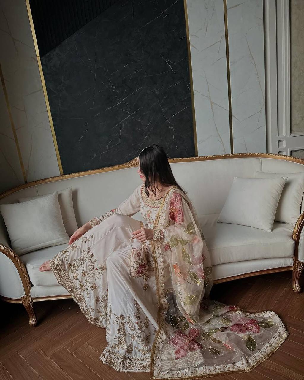 Ivory Embroidered Farshi Shalwar Suit