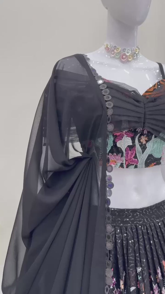 Black Heavy Boutique Lehenga Choli With Dupatta Set