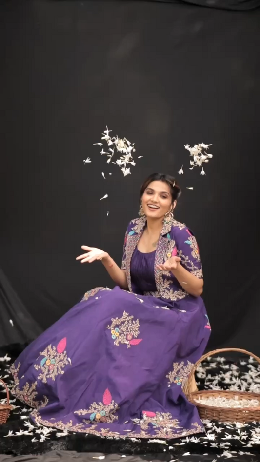 Blue Embroidery Fully Stitched Lehenga Choli For Women